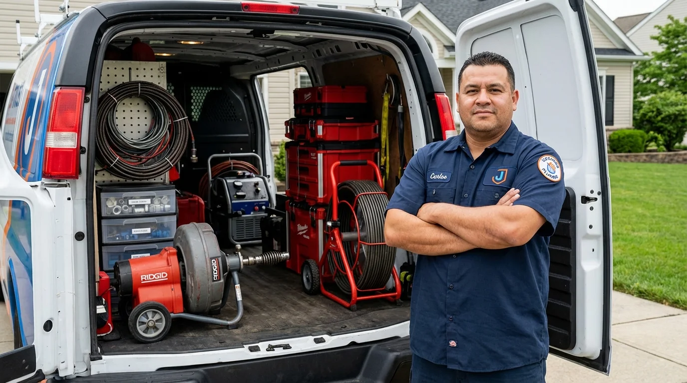 Professional drain cleaning equipment and Johns Plumbing LLC plumber in Stanton